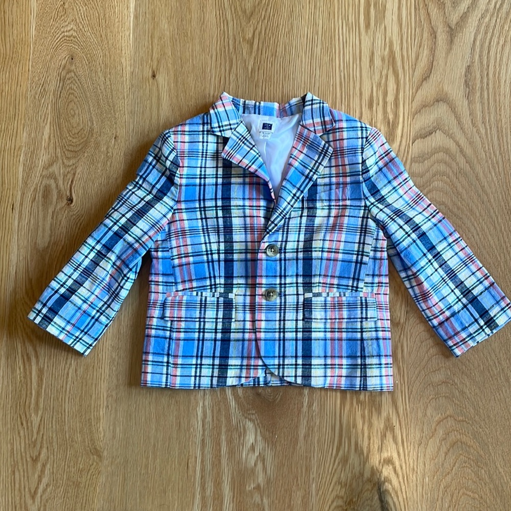 Janie and Jack plaid linen blazer.